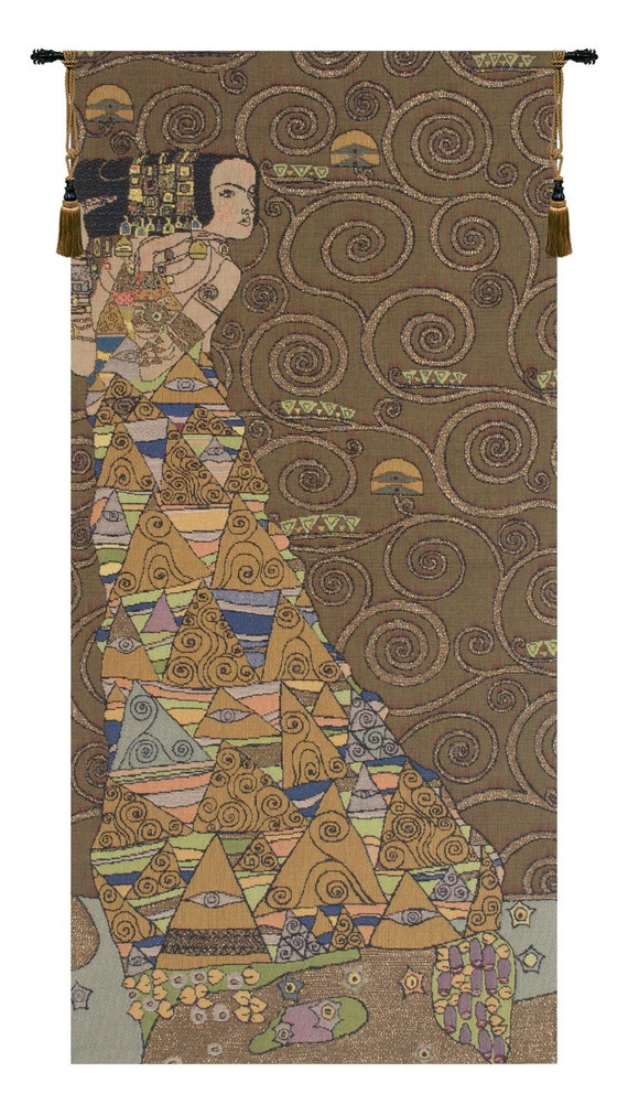 Klimt 'The Waiting' Woven Wall Tapestry: Gustav Klimt Art Decor