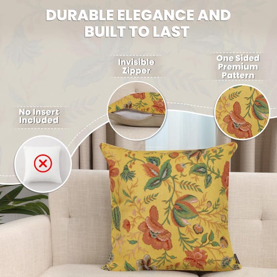 Elegant French Jacquard Tapestry Cushion Cover: Yellow Peony Floral Design, 19x19 Inch Decorative Pillow