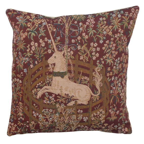 Unicorn Tapestry Pillow Cover: Medieval French Art, 18x18 Cotton Cushion