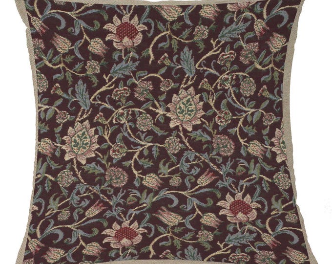 William Morris Cushion Cover 16x16 Inch - Fleur de Morris Damson Pillow Cover - Decorative Tapestry Throw Pillow Case For Home Decor