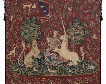 Lady and the Mirror Wall Tapestry Woven - Lady and Unicorn Wall Tapestry Hangings - Gobelin Medieval Home Decor Wall Art