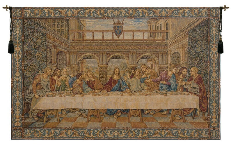 The Last Supper Tapestry IV - Woven Italian Religious Wall Hanging - Antique Decorative The Last Supper Wall Art
