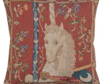 Unicorn Tapestry Pillow Cover: Medieval Woven Cushion Case (14x14 inch)