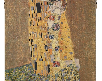 Gustav Klimt's The Kiss Jacquard Woven Belgian Tapestry - Art Nouveau Wall Hanging Home Decor