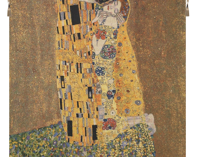 Gustav Klimt's The Kiss Jacquard Woven Belgian Tapestry - Art Nouveau Wall Hanging Home Decor