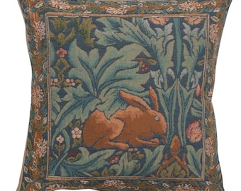 William Morris Brother Rabbit Tapestry Pillow Cover 14x14 inch - Jacquard Woven Gobelin Sofa Cushion Case - Decorative Morris Pillow Covers