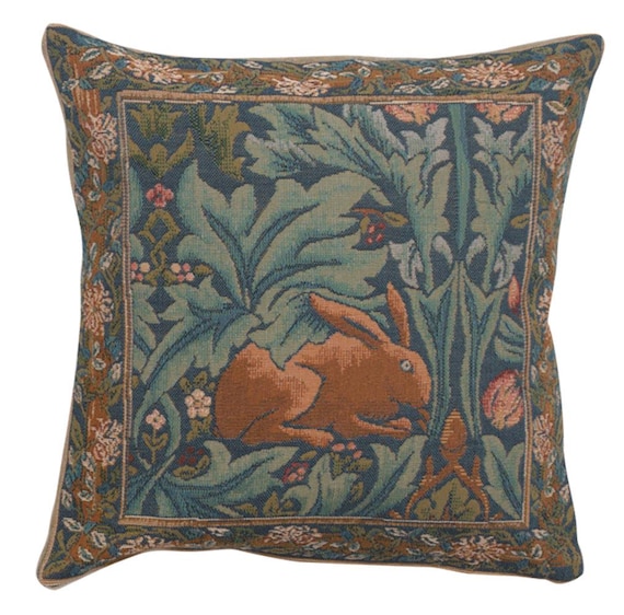 William Morris Brother Rabbit Tapestry Pillow Cover: Jacquard Woven Cotton Cushion (14x14 inch)