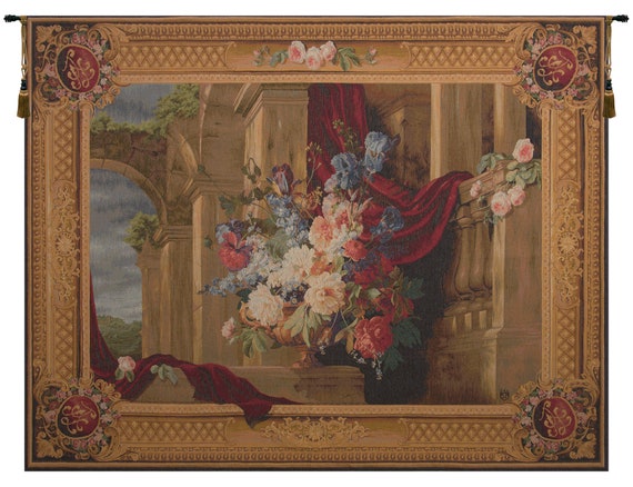 Floral Bouquet Jacquard Tapestry: European Woven Wall Decor