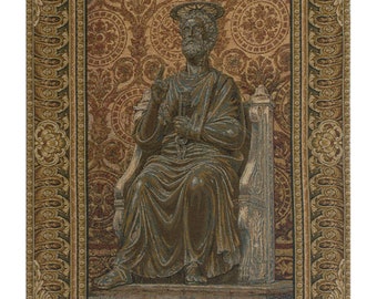 Bronze Statue of St. Pietro European Wall Tapestry - Saint Religious Wall Decor Art - Woven Italian Wall Tapestry - Jacquard Wall Hanging