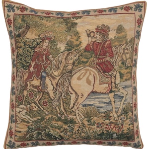 Tapestry Pillow Cover: Medieval Noble Hunt, Woven Cushion Case (16x16 inch)