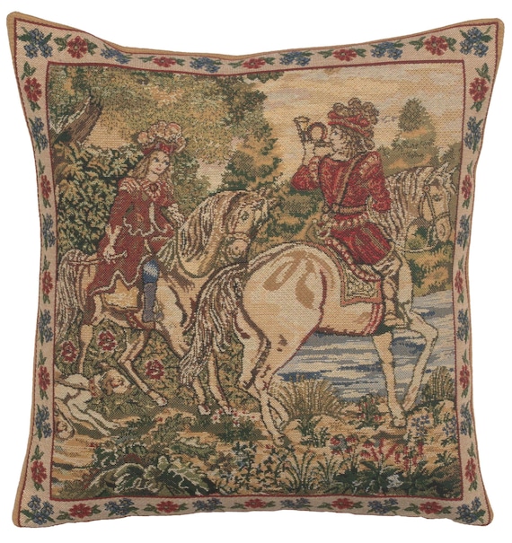 Tapestry Pillow Cover: Medieval Noble Hunt, Woven Cushion Case (16x16 inch)