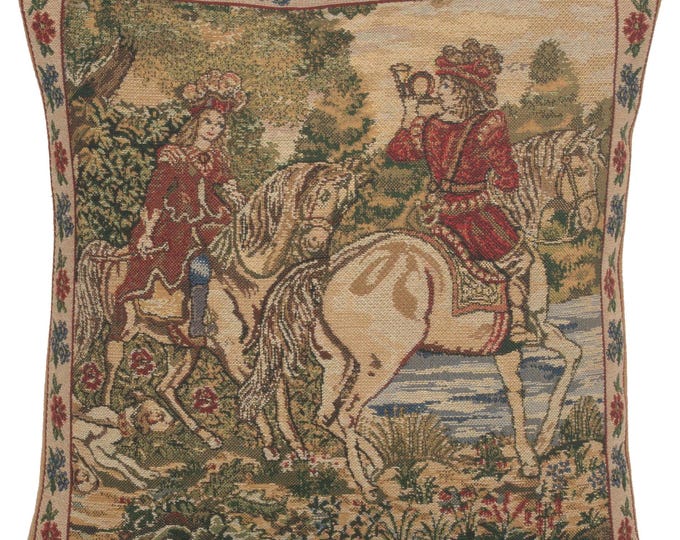 Medieval Noble Hunt Tapestry Cushion Cover: Woven Jacquard Decorative Pillow Case (16x16 inch)