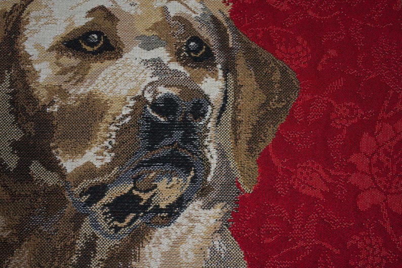 Yellow Labrador Tapestry Cushion Cover: Belgian Jacquard Woven Pillow (16x16 inch) image 6