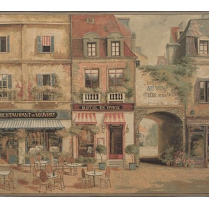 Parisian Terrace Tapestry: Belgian Jacquard Woven Wall Hanging (42x56 inch)