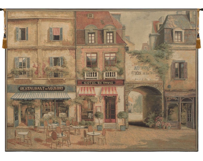 Parisian Terrace Tapestry: Belgian Jacquard Woven Wall Hanging (42x56 inch)