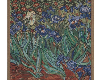 Les Iris Mini European Wall Tapestry - Floral Wall Décor Art - Blue & Red Flower Tapestry Wall Art - Van Gogh Art Decorative Wall Hanging
