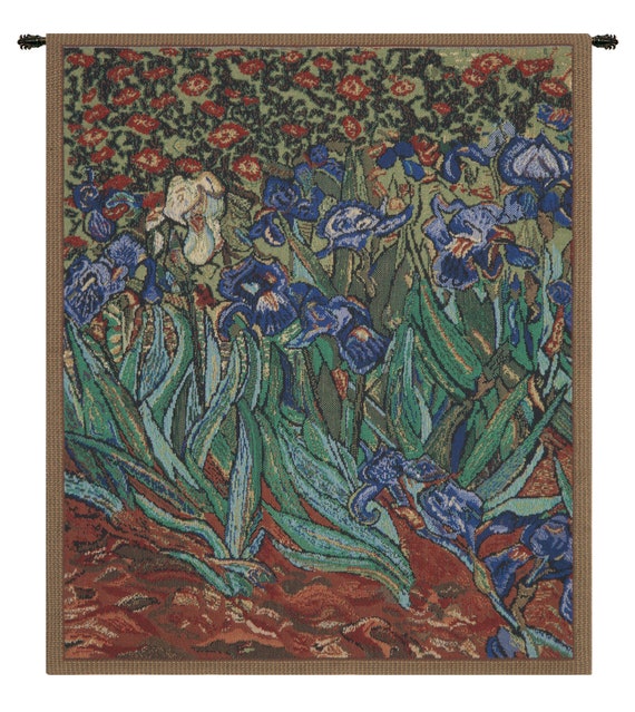 Les Iris Belgian Tapestry: Van Gogh Floral Wall Art (21x18 inch)