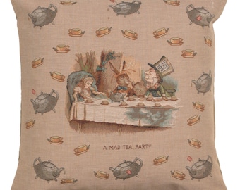 The Tea Party Alice In Wonderland Tapestry Cushion Cover - William Morris Art Sofa Pillow Cover - 19x19 inch Woven Decorative Cushion Cover