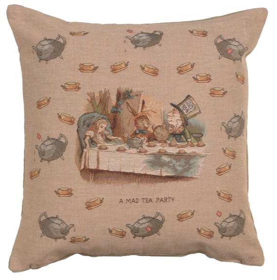 Alice in Wonderland Tapestry Cushion Cover: William Morris Tea Party Pillow (19x19 inch)