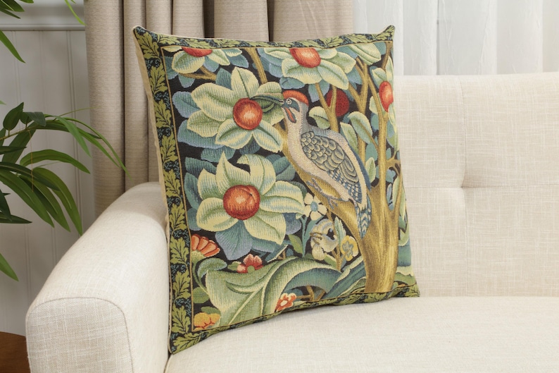 BelgianWallTapestry William Morris Woodpecker Throw Pillow Cover