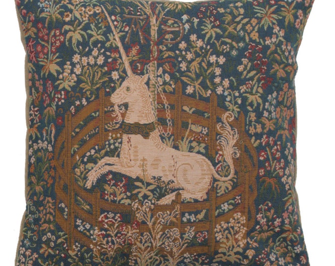 Unicorn Tapestry Pillow Cover: La Licorne Captive, Millefleur Art (19x19)