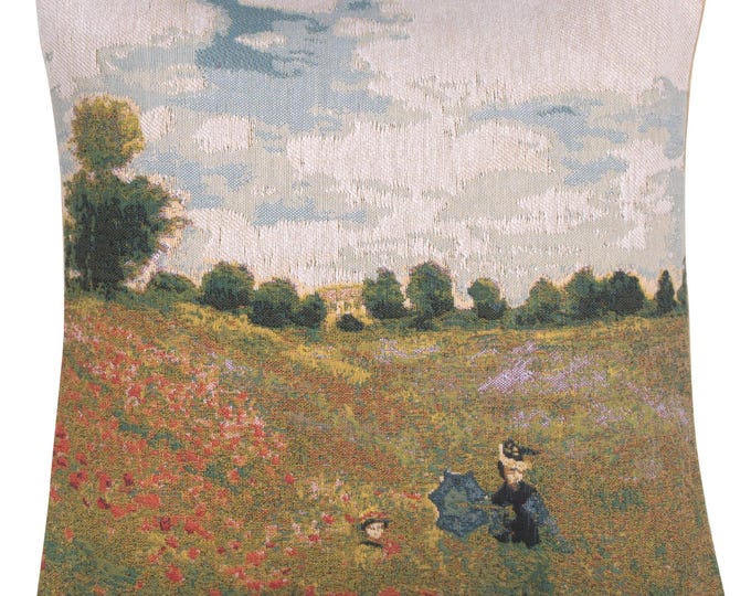 Monet’s Poppy Field Tapestry Pillow Cover - Decorative Belgian Cushion Cover 18x18 - Woven Throw Pillow Case for Home Decor