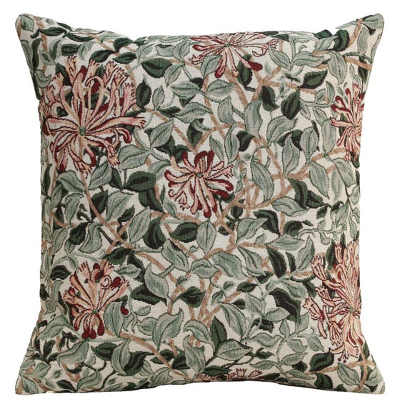 Honeysuckle Tapestry Pillow Cover: William Morris Floral Woven Cushion
