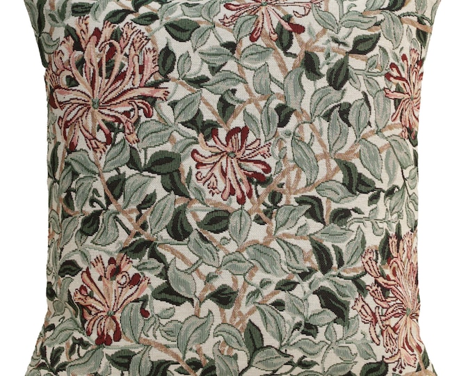 Honeysuckle Tapestry Pillow Cover: William Morris Floral Woven Cushion
