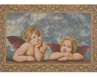 Raffaello's Angels European Wall Decorative Tapestry - Children's Religious Wall Decor Art - Jacquard Woven Tapestry - Italian Wall Hanging