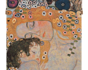 Mother and Child Love European Wall Tapestry - Woven Wall Décor Art - Decorative Jacquard Wall Hanging - Gustav Klimt Religious Wall Art