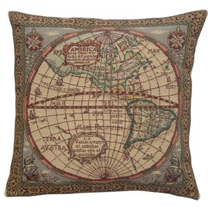 Funda de cojín con tapiz tejido "Map of the West" (40 x 40 cm) - Funda de cojín medieval belga - Funda de cojín decorativa cuadrada