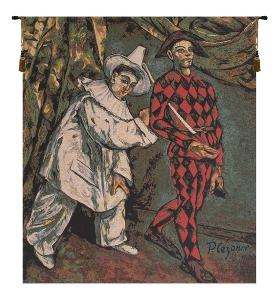 Pierrot and Harlequin European Jacquard Wall Tapestry - Fine Art Woven Hanging for Home Decor