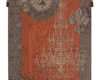 Le Grand Lustre Orange European Wall Tapestry - Woven jacquard Wall Tapestry - Decorative Wall Hanging - Floral Medieval French Wall Art