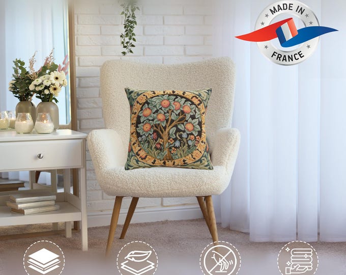 W. Morris Orange Tree Tapestry Pillow Cover: French Jacquard Cushion (14x14 inch)