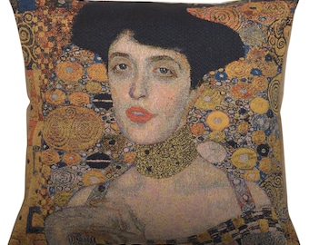 Lady In Gold II Tapestry Pillow Cover - Jacquard Woven Cushion Cover - Klimt French Tapestry Cushion Cover  – Belgian Pillow Covers