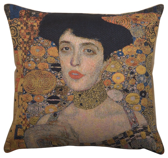 Klimt Tapestry Pillow Cover: Lady In Gold II, Belgian Woven Cushion (18x18 inch)