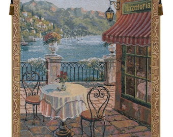 Terrasse Mini European Wall Tapestry - Lake Como Woven Jacquard Wall Décor Art - Fine Art Decorative Unique Wall Tapestry Hanging