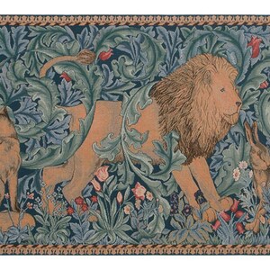 ライオン I ヨーロピアン ウォール タペストリー - ウィリアム モリス アート - 動物愛好家用ウォールハンギング - 織りジャカード ウォール アート - 装飾フレンチ ウォール タペストリー
