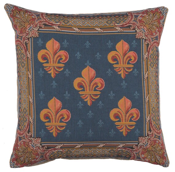 Fleur de Lis Tapestry Cushion Cover: French Jacquard Pillow, 19x19 inch