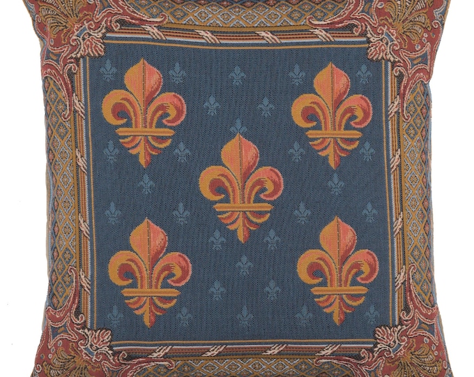 Fleur de Lis Tapestry Cushion Cover: French Jacquard Pillow, 19x19 inch