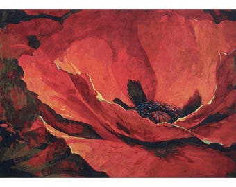 Desiree by Simon Bull European Wall Tapestry - Red Floral Wall Décor Art - Woven Jacquard Wall Art - Black Background Wall Hanging