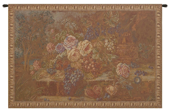 Floral Grapes Tapestry: Woven Jacquard Italian Wall Art (26x39 inch)