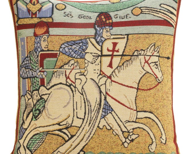 Knights Tapestry Pillow Cover: Bayeux Cushion Case, Horse Lover Gift