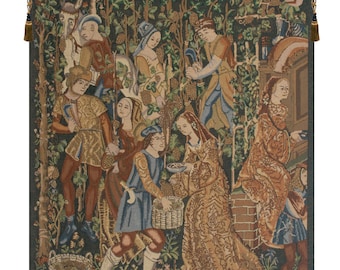Vendages Right Side Belgian Wall Tapestry Woven (Rust) - Mille Fleurs Medieval Woven Wall Art - Decorative Floral Wall Hangings