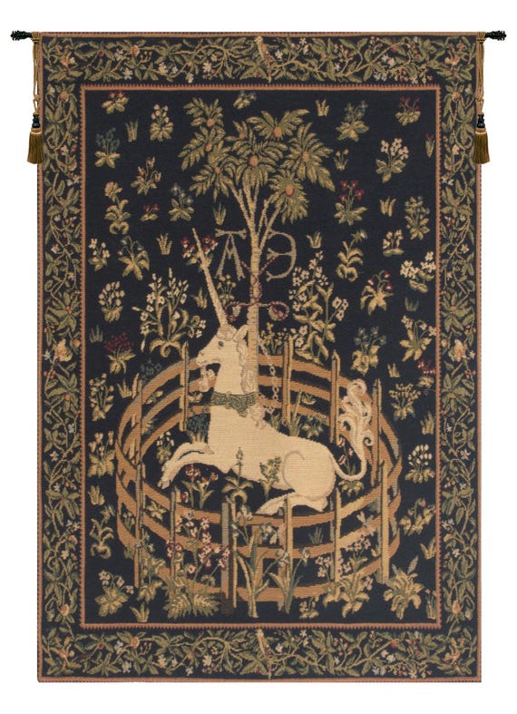 Medieval Unicorn Captivity Tapestry: Jacquard Woven European Wall Decor Art Hanging for Home