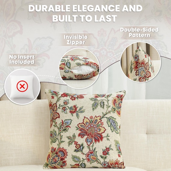 Elegant Jacquard Woven Tapestry Cushion Cover 18x18 Inch - Decorative Floral Pillow Case for Sofa