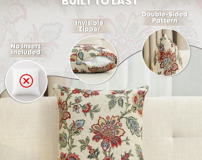 Elegant Jacquard Woven Tapestry Cushion Cover 18x18 Inch - Decorative Floral Pillow Case for Sofa