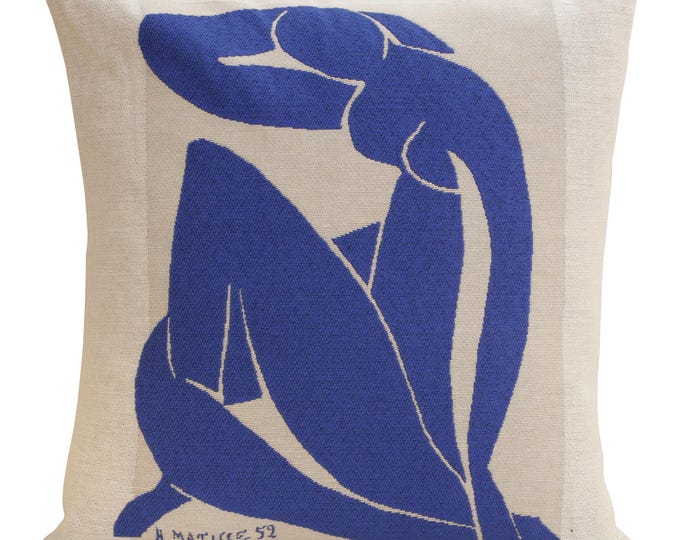 Femme Bleue Assise Matisse Belgian Tapestry Cushion Cover 18x18in Woven Throw Pillow