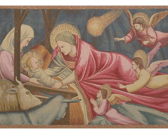 Nativity Giotto European Wall Tapestry - Religious Jacquard Wall Decor Art - Christian Italian Wall Tapestry - Decorative Woven Wall Hanging