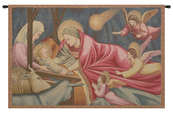 Giotto Nativity Tapestry: Italian Jacquard Woven Wall Art